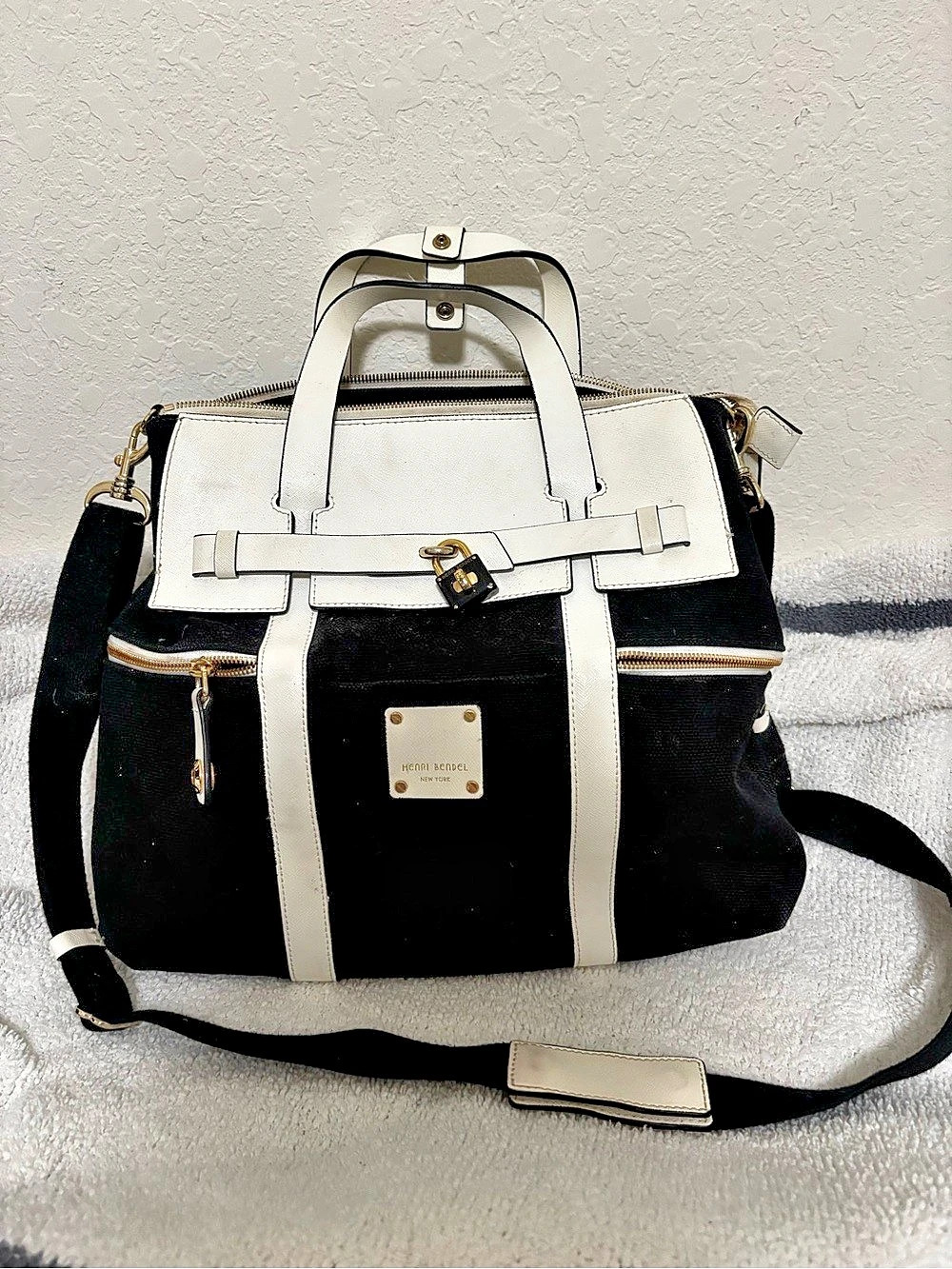 Henri Bendel Jetsetter Convertible Backpack Satchel in Black & White